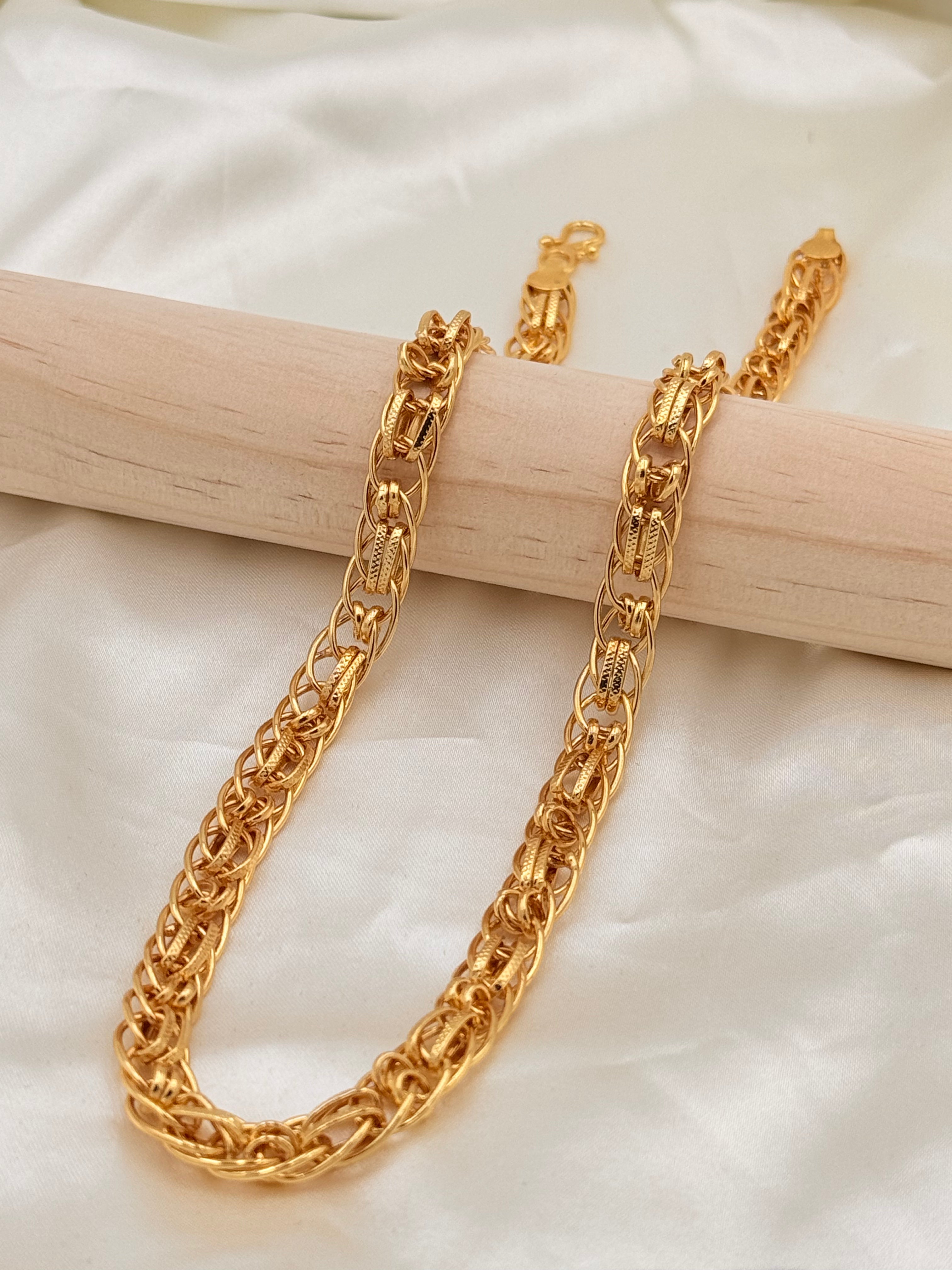 Gold Plated Royal Interlock Designer Chain
