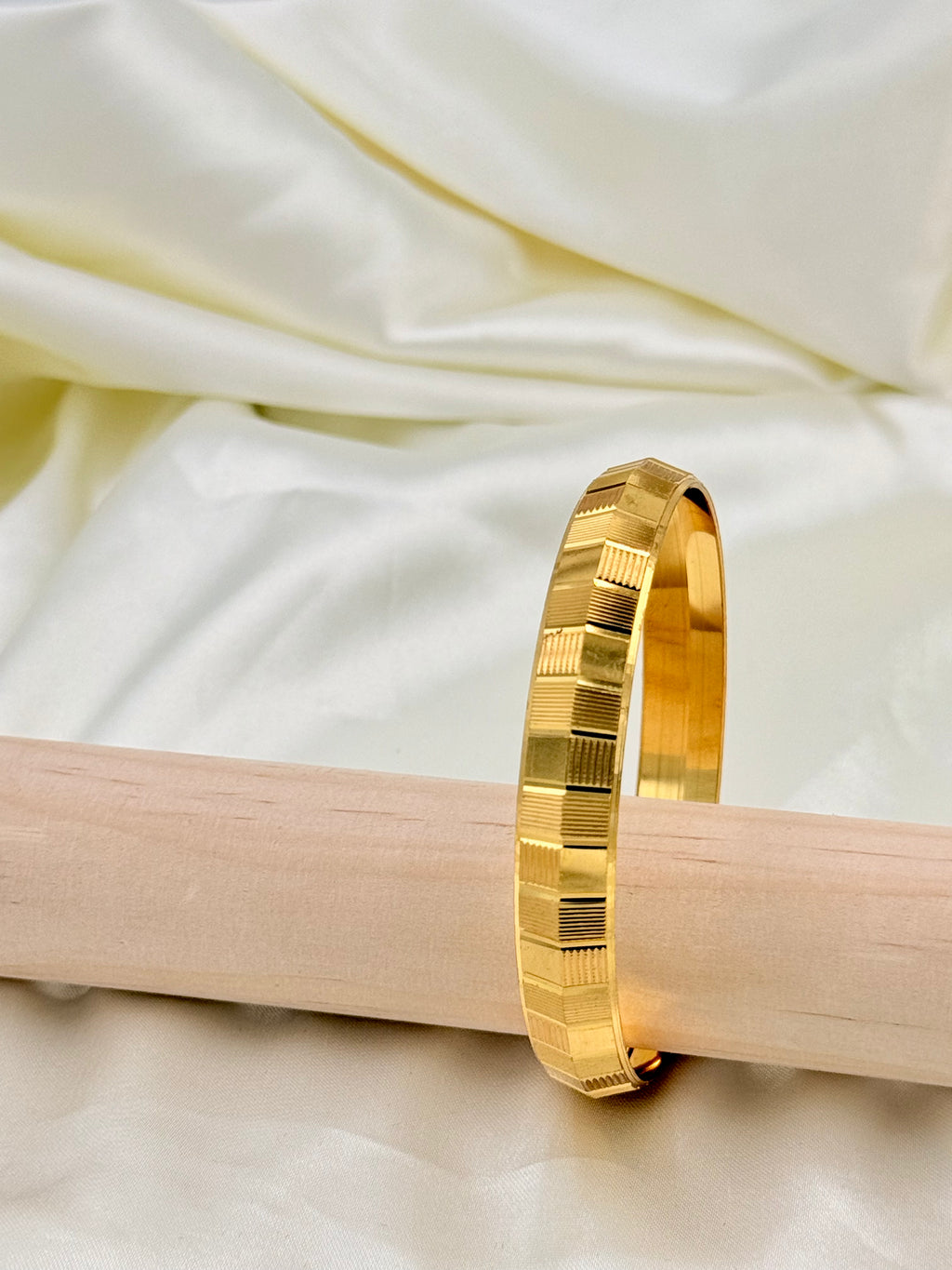 Gold Plated Geometric Block-Cut Kada