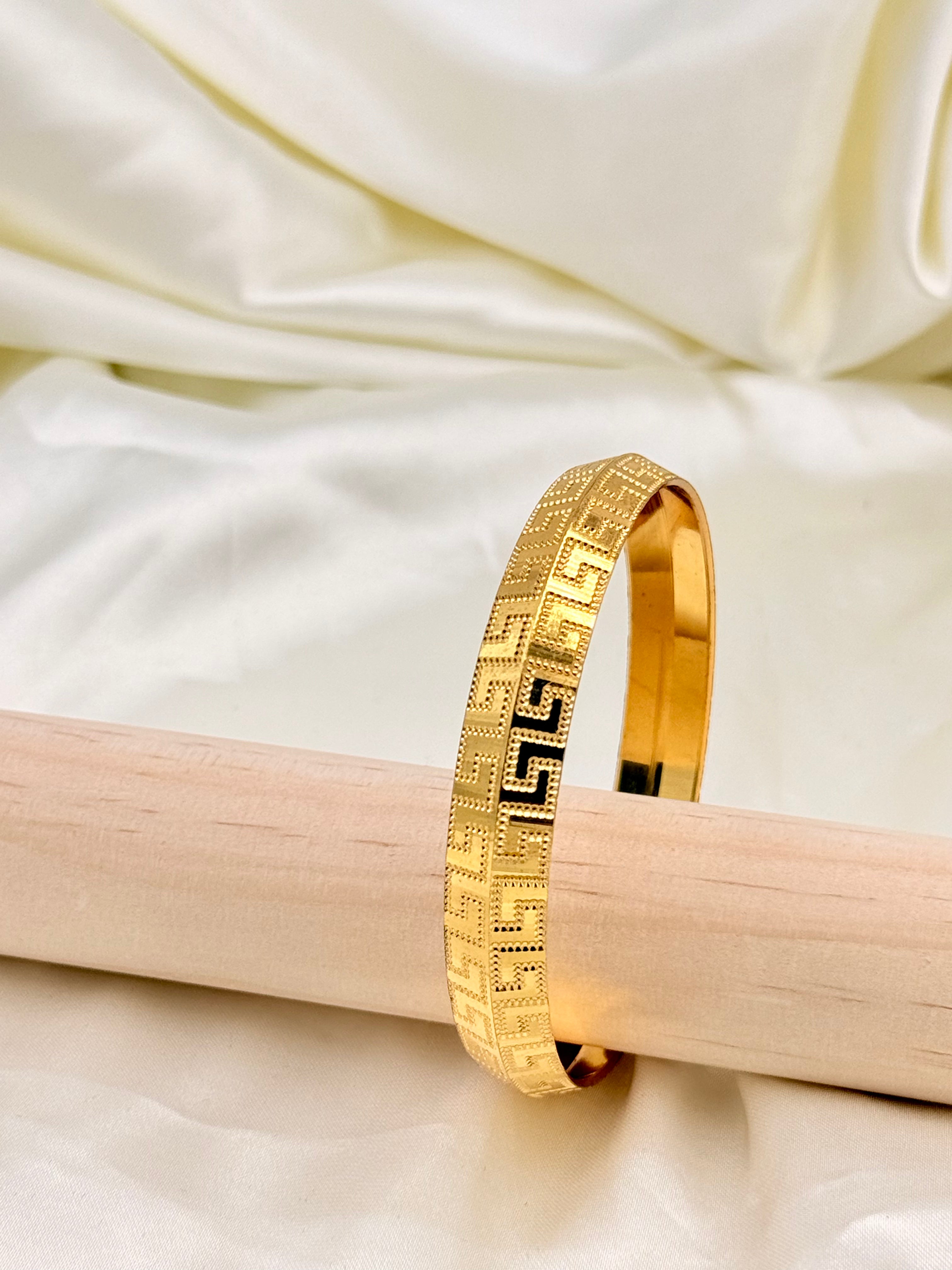 Gold Plated Greek Key Pattern Kada