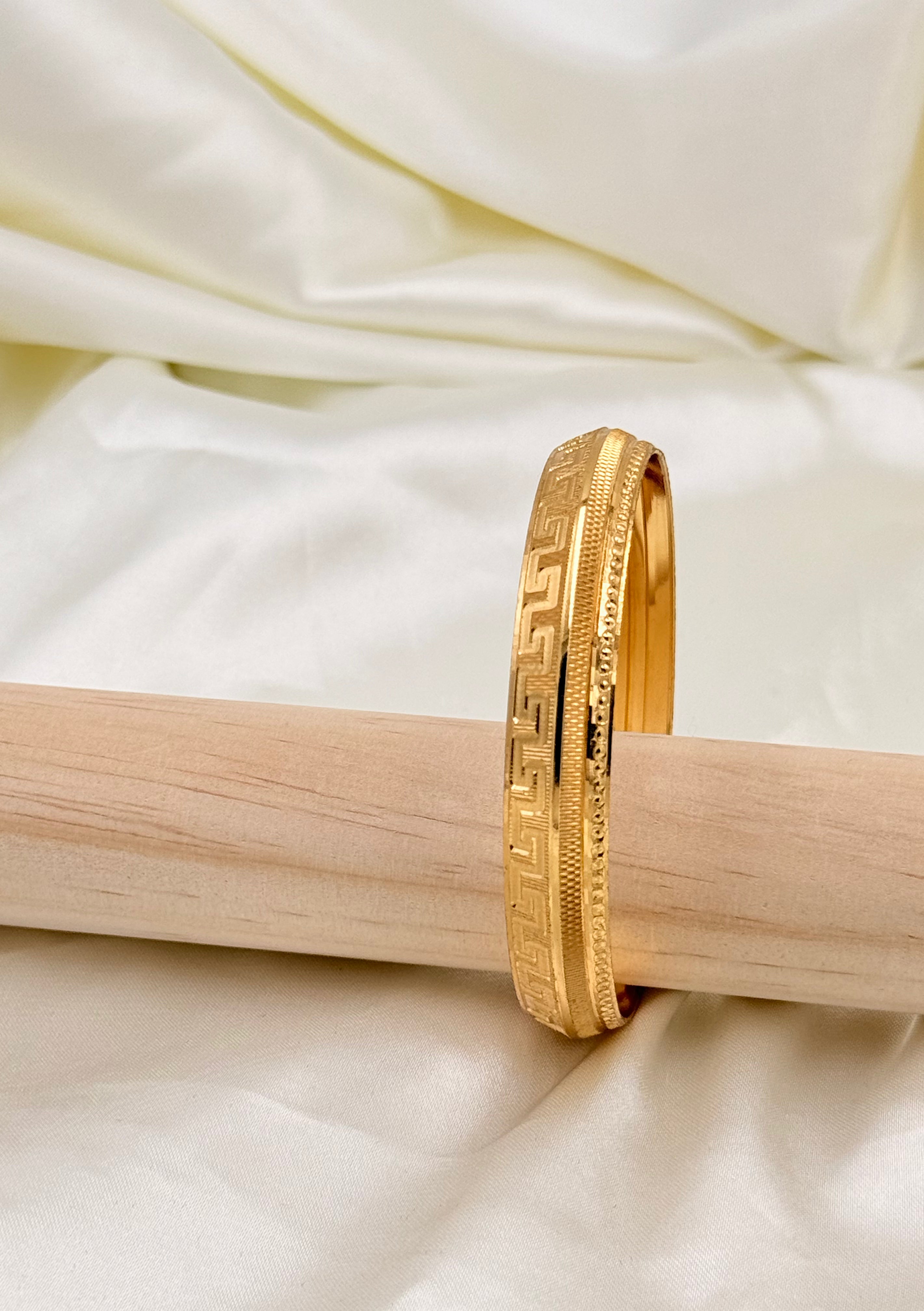 Gold Plated Greek Key Dual Textured Kada
