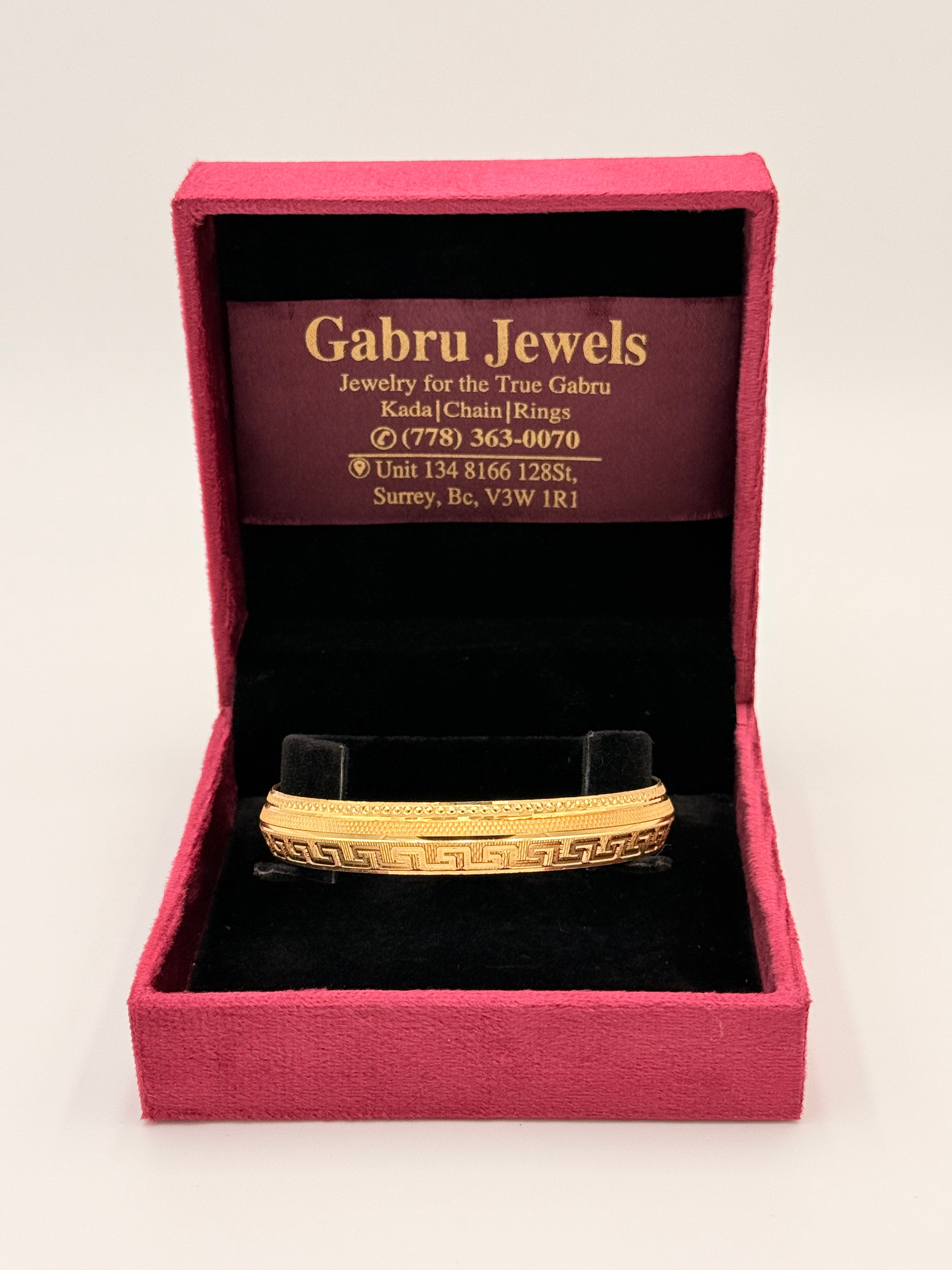 Gold Plated Greek Key Dual Textured Kada