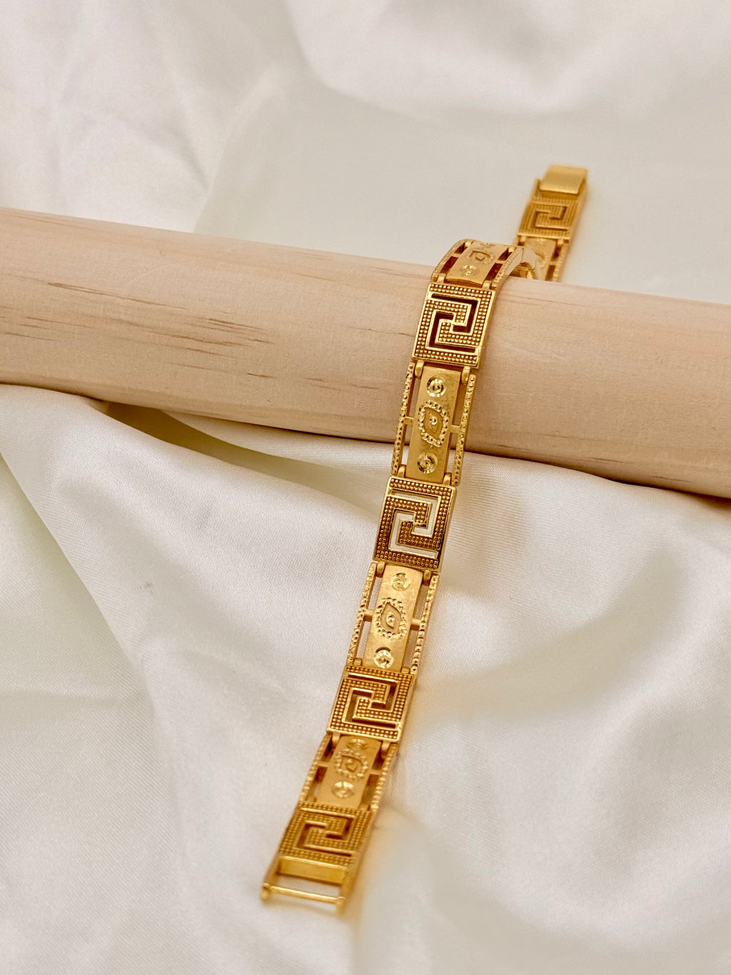 Gold Plated Greek Key Link Designer Bracelet