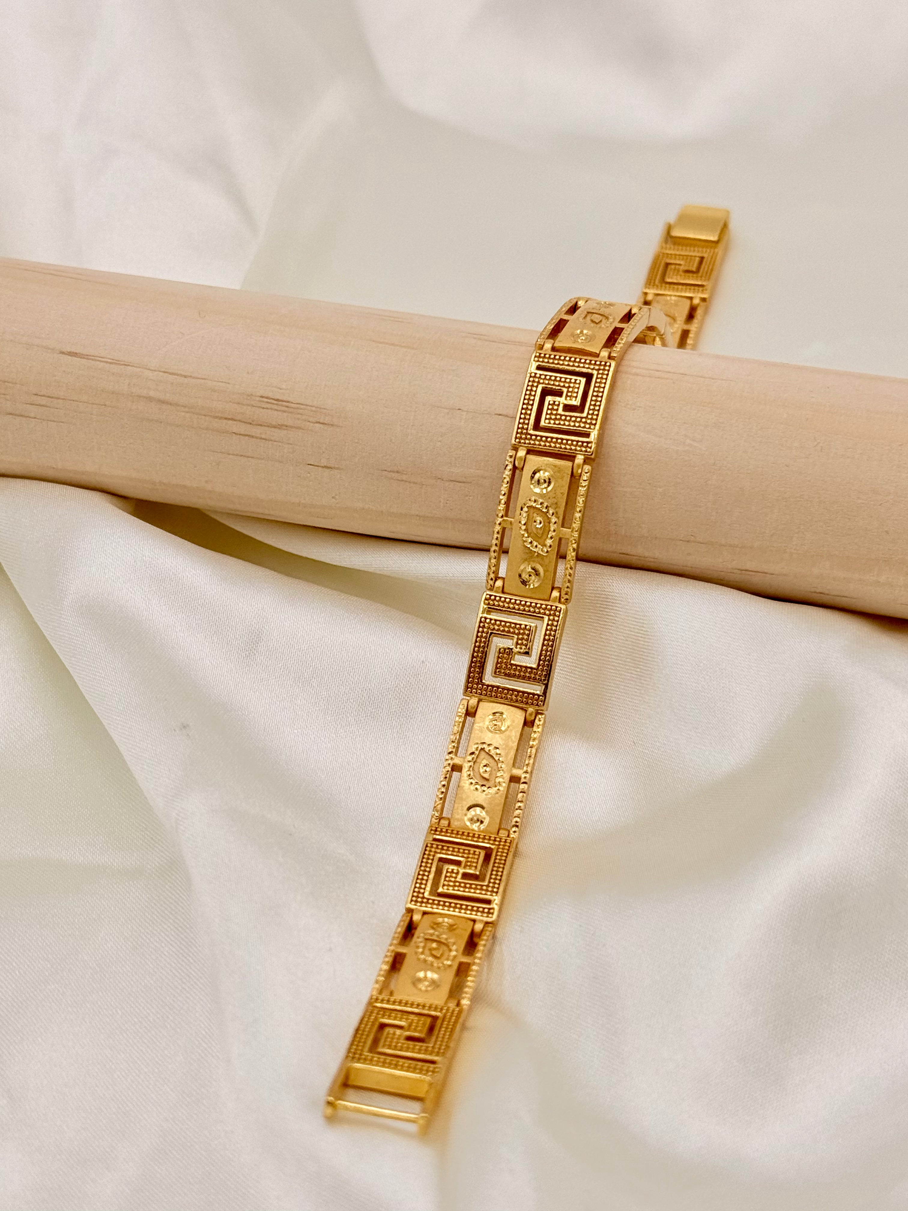 Gold Plated Greek Key Link Designer Bracelet