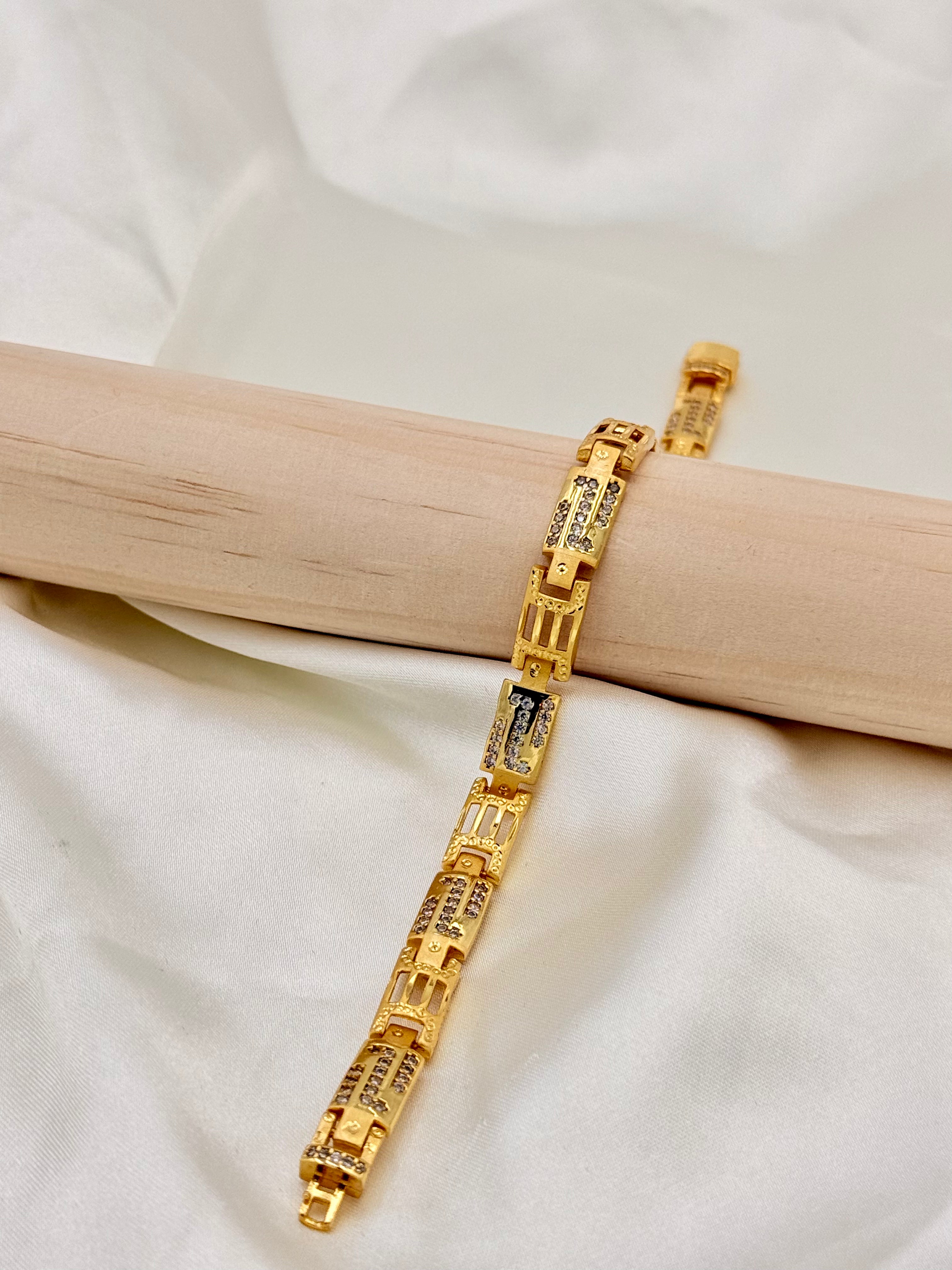 Gold Plated Geometric Stone Link Bracelet