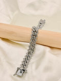 Silver Tone Iced-Out Cuban Link Bracelet