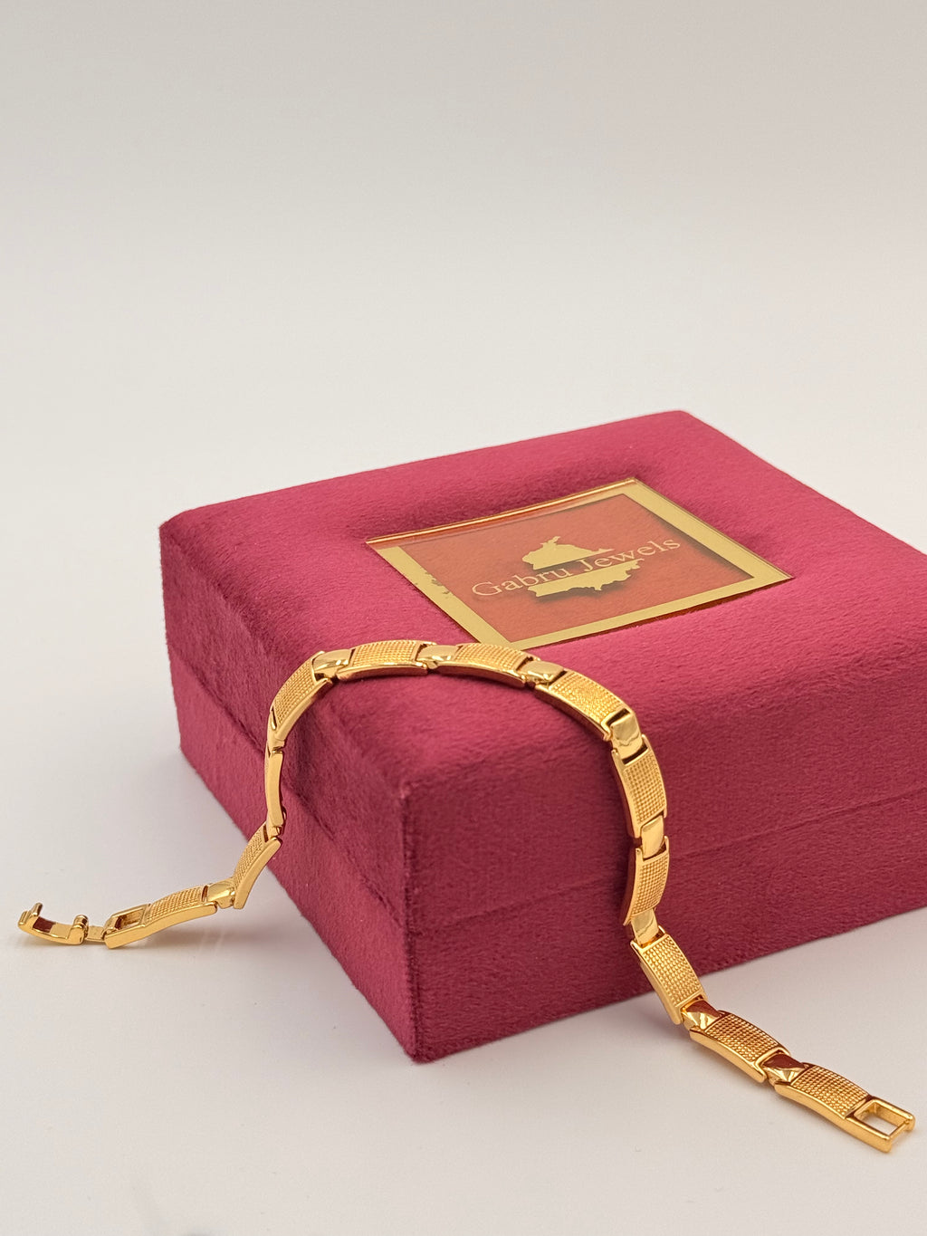 Gold Plated Textured Rectangular Link Bracelet