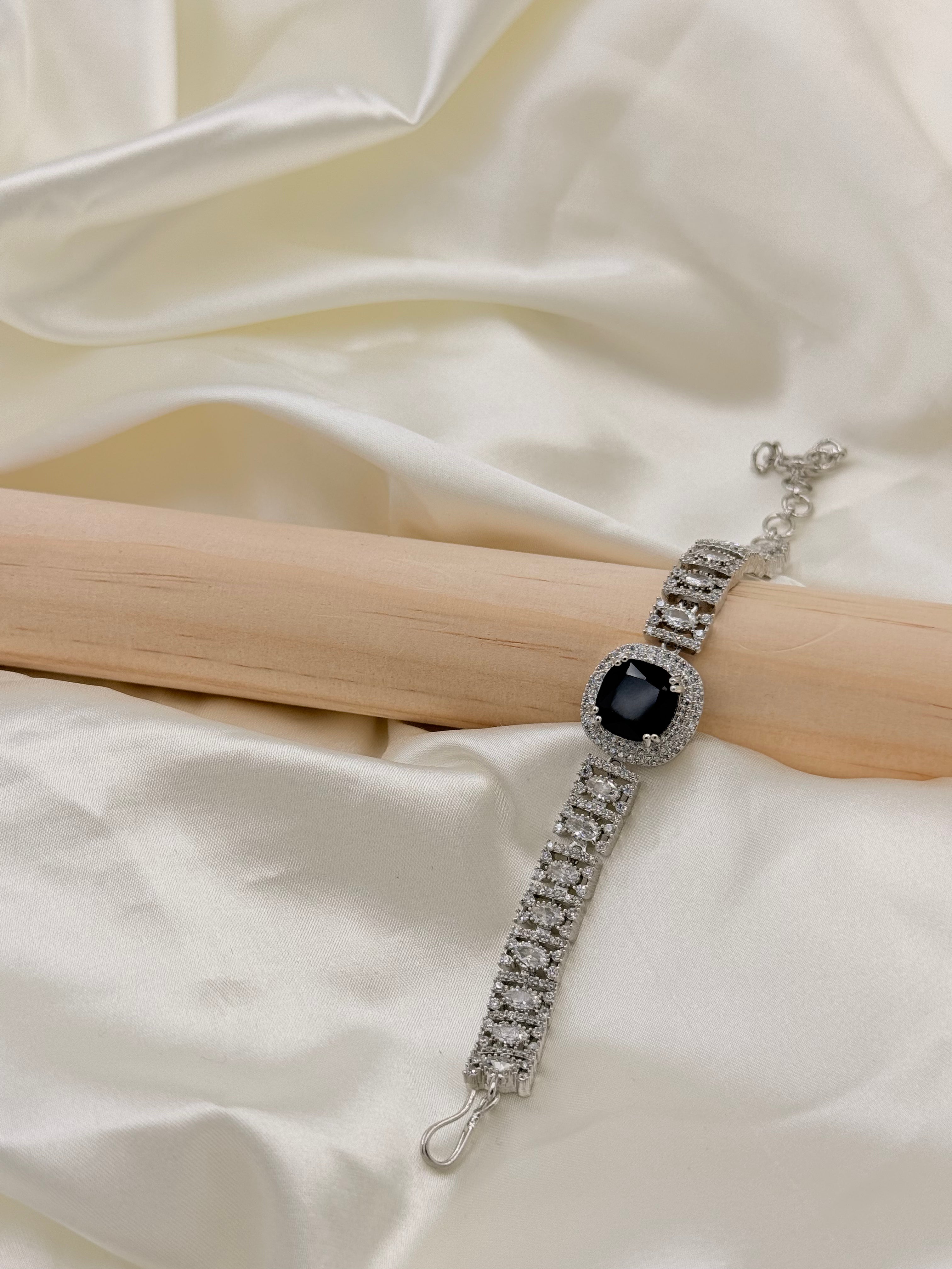 Silver Stone Black stone Statement Bracelet