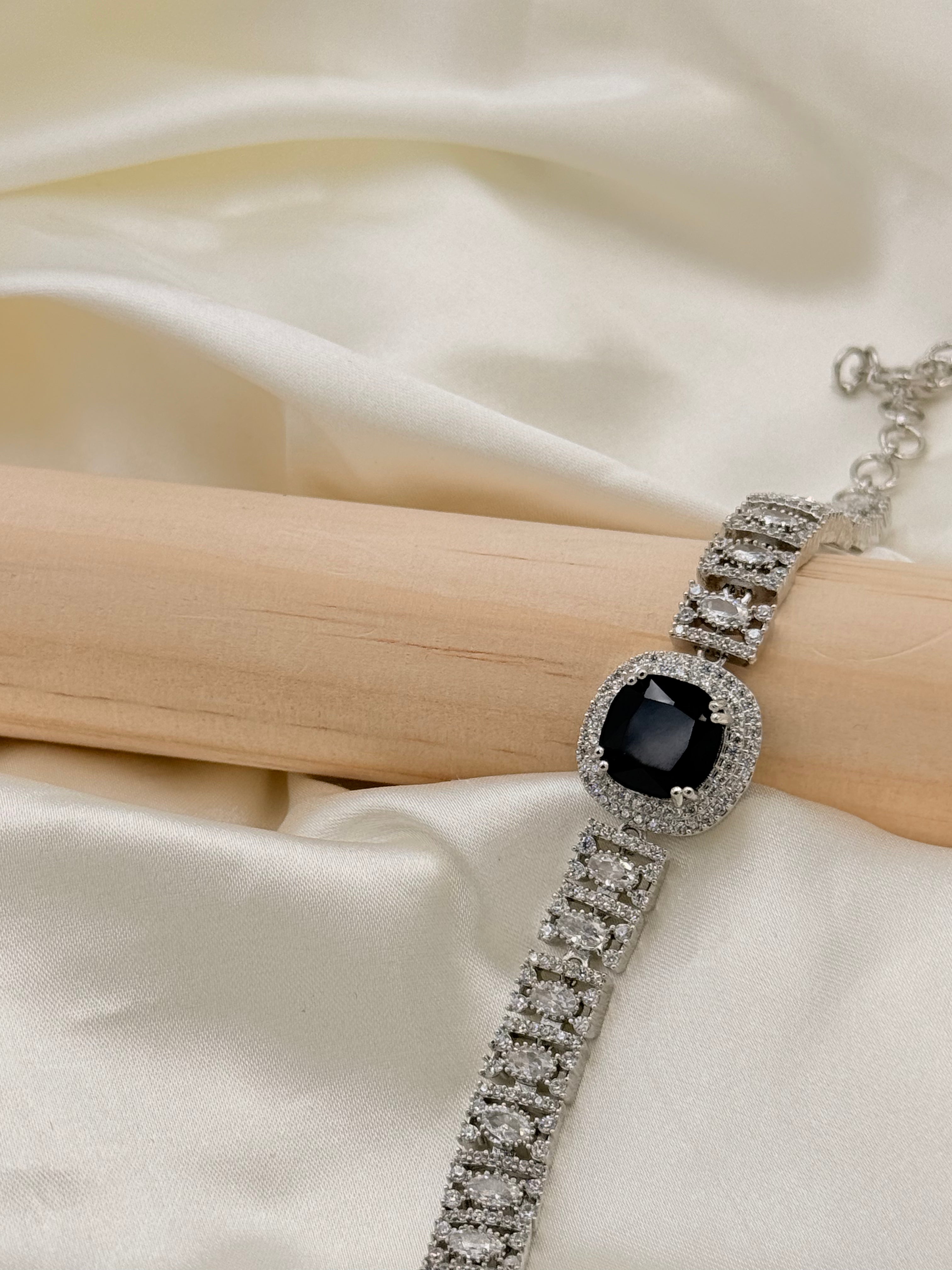 Silver Stone Black stone Statement Bracelet