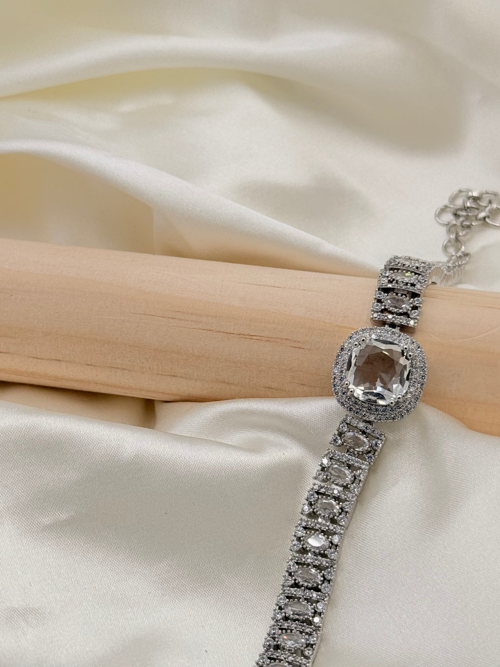 Silver Tone Clear Crystal Statement Bracelet
