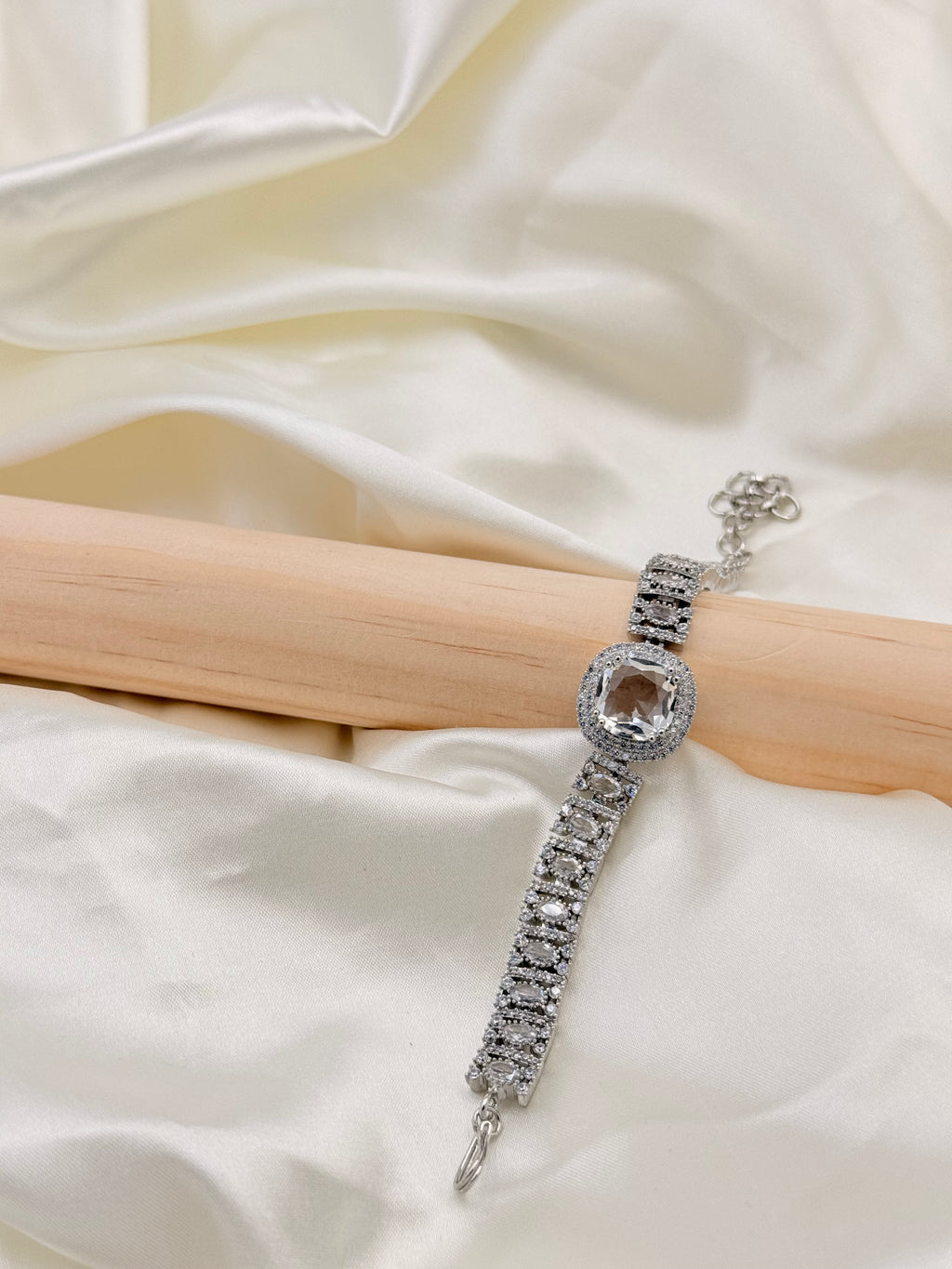 Silver Tone Clear Crystal Statement Bracelet