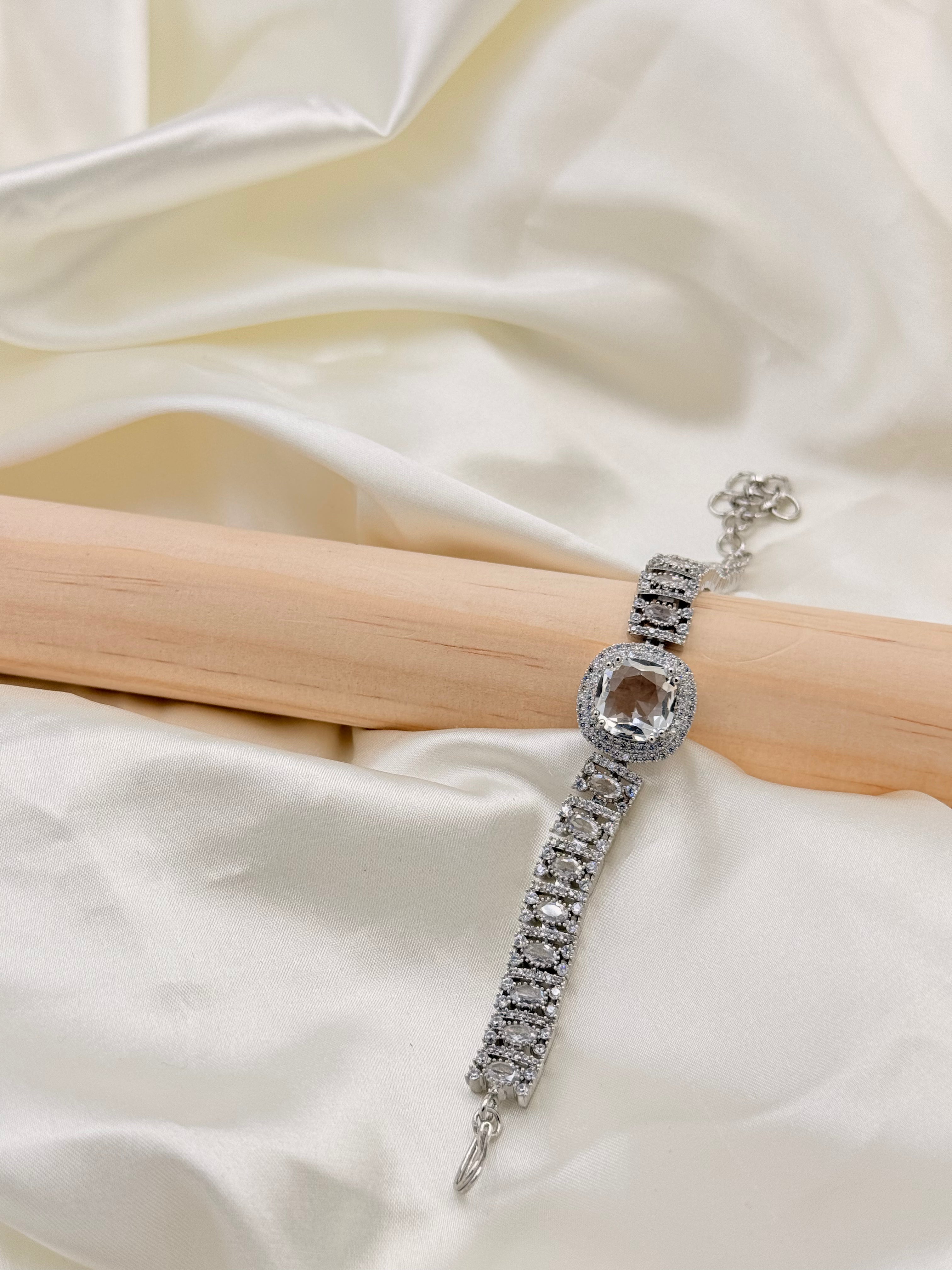 Silver Tone Clear Crystal Statement Bracelet
