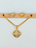 Gold Plated Diamond-Shaped Stone Designer Pendant Set With Chain