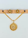 Gold Plated Round Designer Stone Pendant Set With Chain