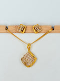 Gold Plated Geometric Stone Pendant Set With Chain